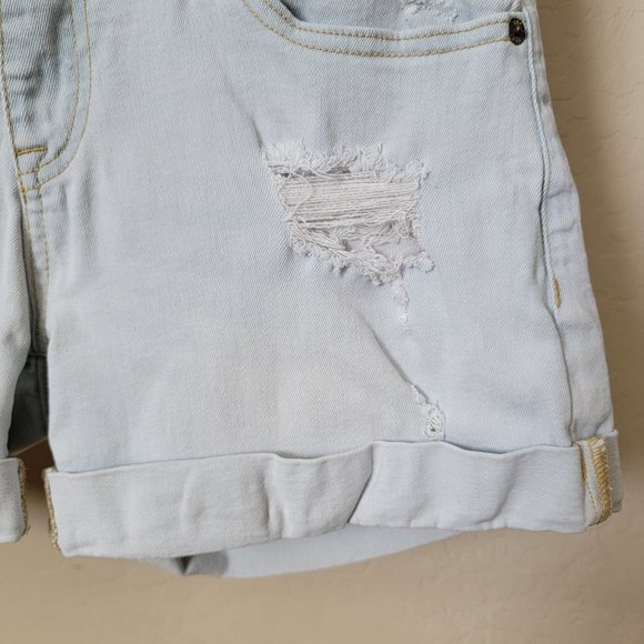 Guess Light Wash Destroyed Cuffed Denim Shorts - Picture 6 of 16